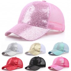 Fashin Mujer Ponytail Baseball Cap Sequins Shiny Bun Snapback Hat Sun Caps  eb-93240991